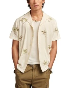 Lucky Brand Palm Tree Embroidered Short Sleeve Camp Collar Shirt | Shirts & Tops