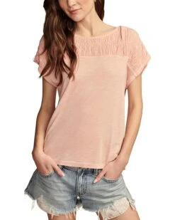 Lucky Brand Smocked Schiffly Mixed Dolman Tee | Shirts & Tops