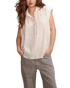 Lucky Brand Solid Short Sleeve Popover W/Schiffli | Shirts & Tops