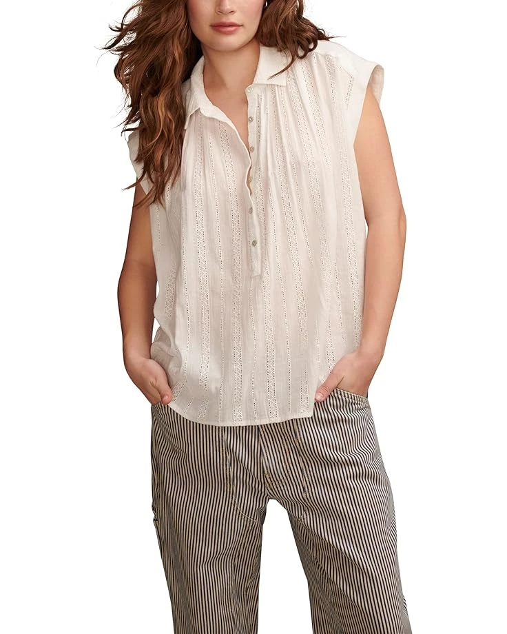 Lucky Brand Solid Short Sleeve Popover W/Schiffli | Shirts & Tops 1 Lucky Brand Solid Short Sleeve Popover W/Schiffli | Shirts & Tops