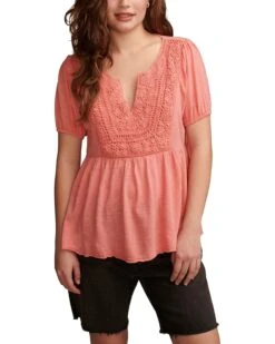 Lucky Brand Crochet Yoke Babydoll Top | Shirts & Tops