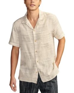 Lucky Brand Patchwork Double Weave Short Sleeve Camp Collar Shirt | Shirts & Tops
