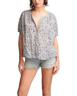 Lucky Brand Printed Smocked Shoulder Blouse | Shirts & Tops